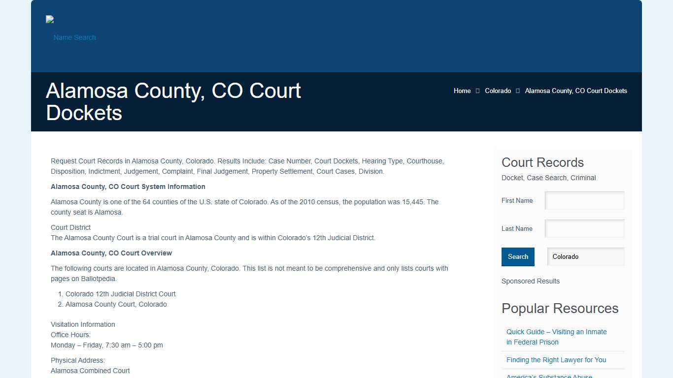 Alamosa County, CO Court Dockets | Name Search