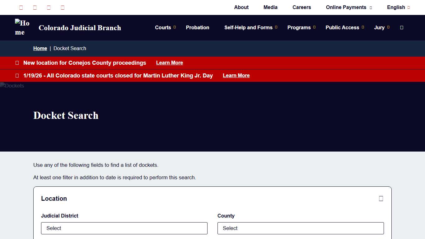 Docket Search | Colorado Judicial Branch